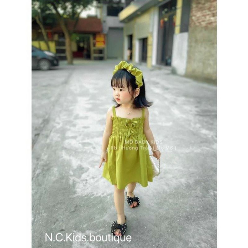 Váy 2 dây bé gái  - Đầm bé gái kèm cài tóc xinh xắn size 8ky - 28ky