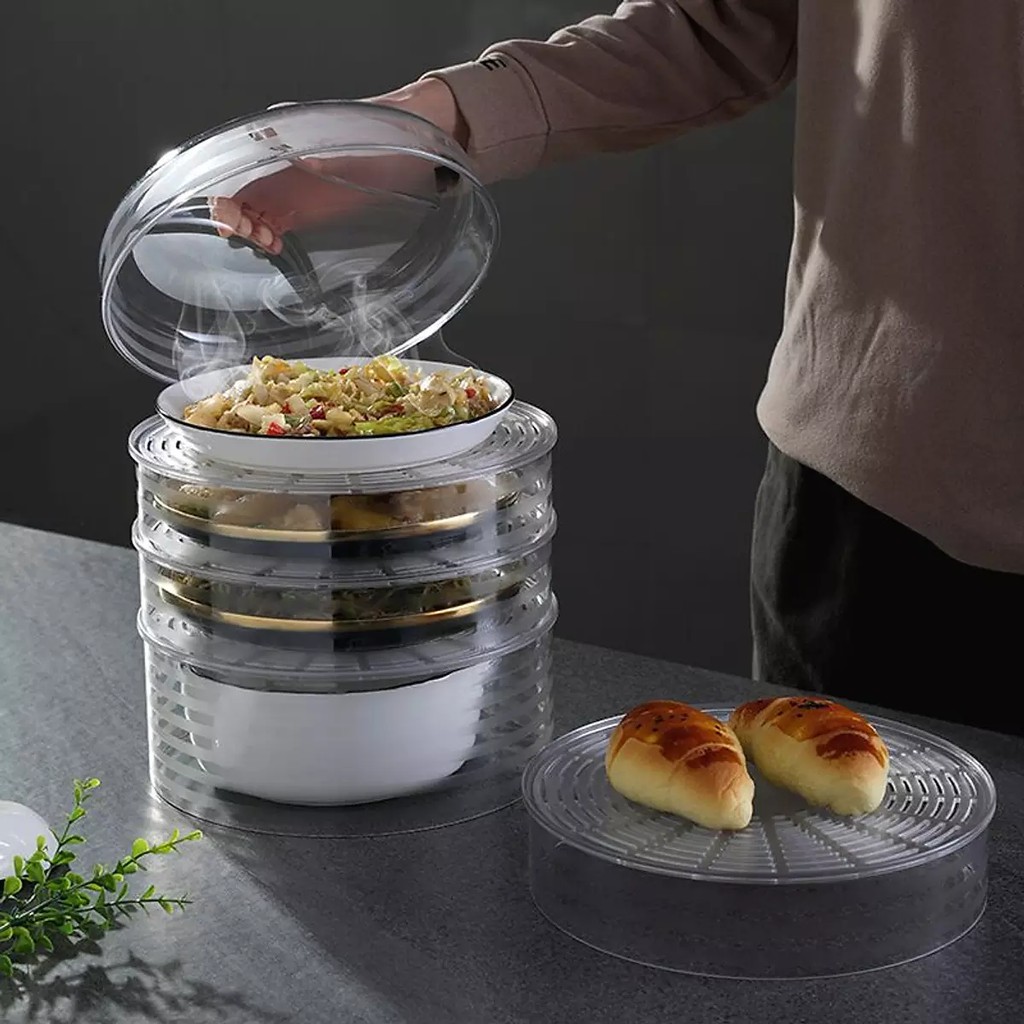 Lồng bàn nhựa trong suốt 5 tầng bảo quản, giữ nhiệt thực phẩm tiết kiệm diện tích, nhỏ gọn