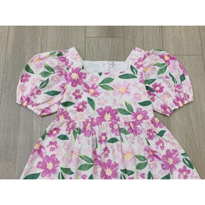 BG516 - VÁY HOA HỒNG XÒE KHOÉT NƠ LƯNG BÉ GÁI