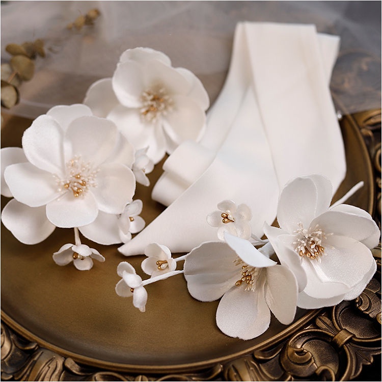[Aishang Beautiful] Bộ băng đô cài tóc ba chiều đính hoa trắng phong cách Hàn Nhật đơn giản cho cô dâu trong Studio