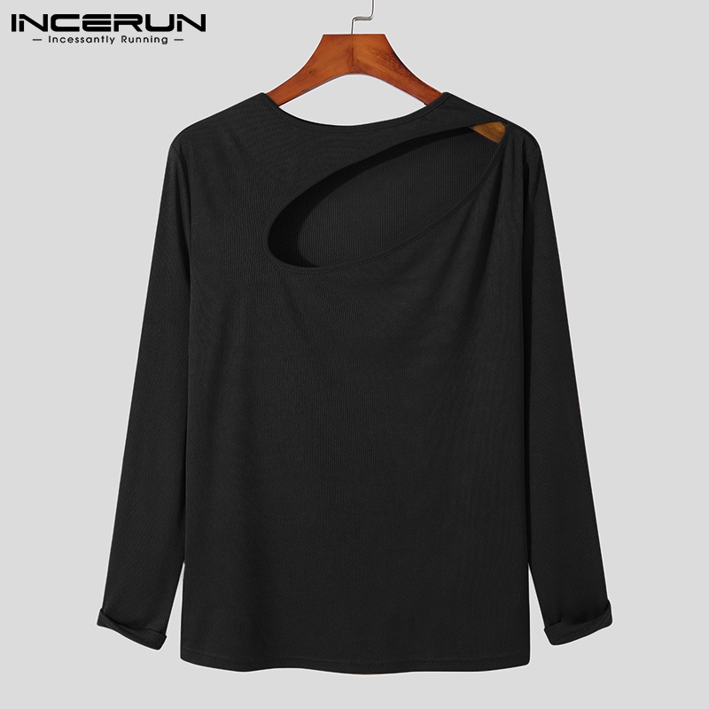 Áo dệt kim INCERUN thời trang nam tay dài ôm dáng khoét lỗ