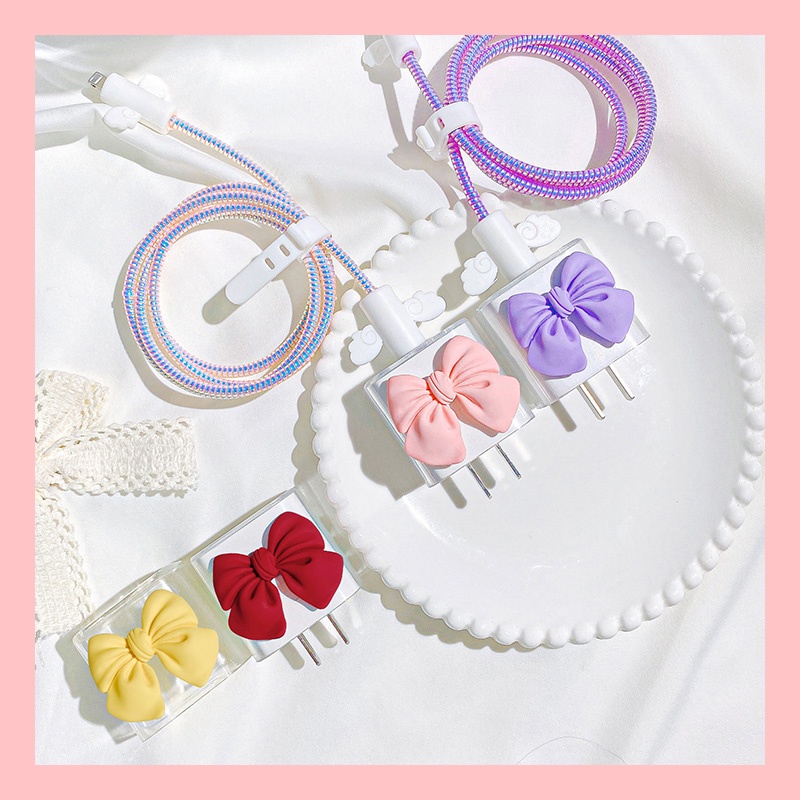 Vỏ bảo vệ dây cáp sạc nhanh đính nơ cho iPhone 18w 20w