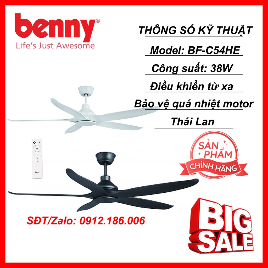 Quạt Trần Điều Khiển Từ Xa Benny BF-C54HE  - Made in Thailan - Hàng chính hãng