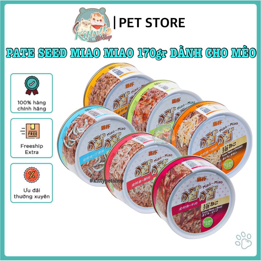 Pate Seed Miao Miao thơm ngon cho mèo lon 170g - thức ăn pate dạng ướt, nhiều vị dành cho mèo - Kitty Pet Shop