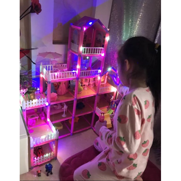 Nhà búp bê lắp ghép siêu to khổng lồ cho bé (274pcs)- 5 tầng 14 phòng, full nội thất