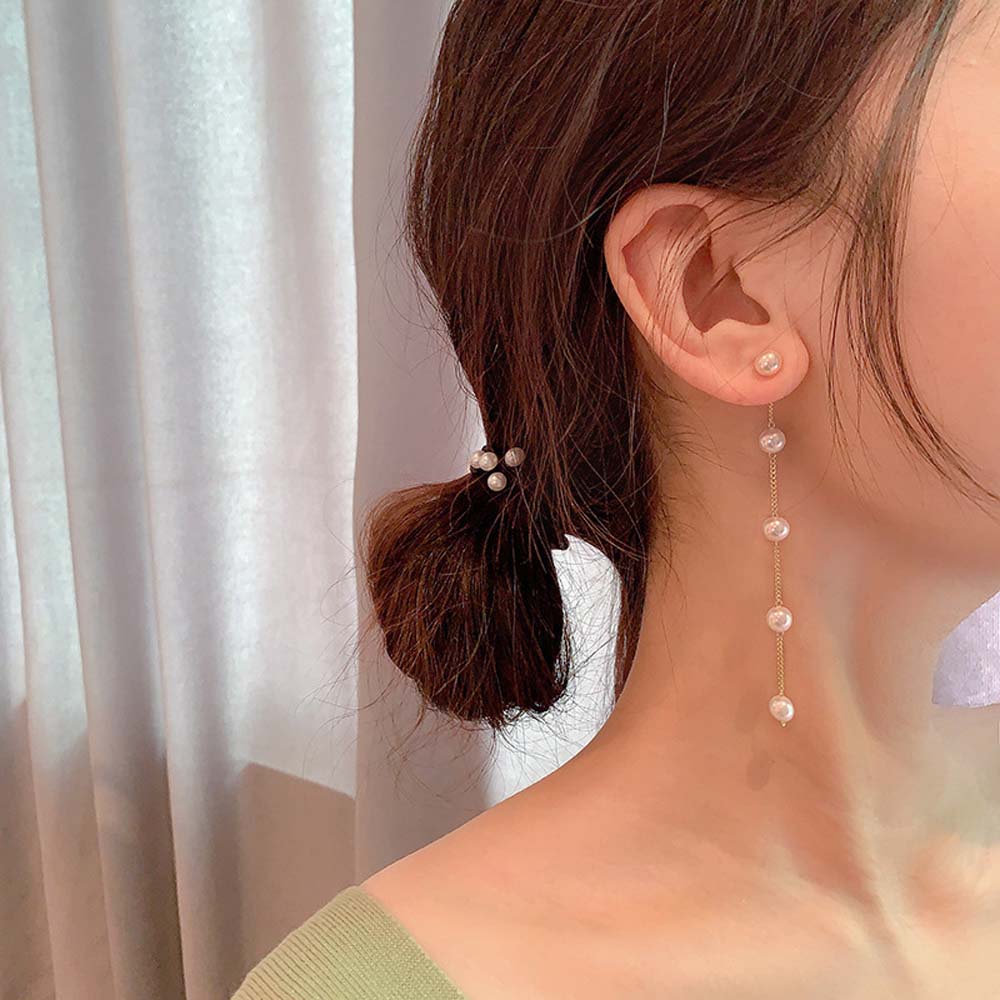 Khuyên tai nữ dáng dài đính ngọc trai phong cách Hàn Quốc