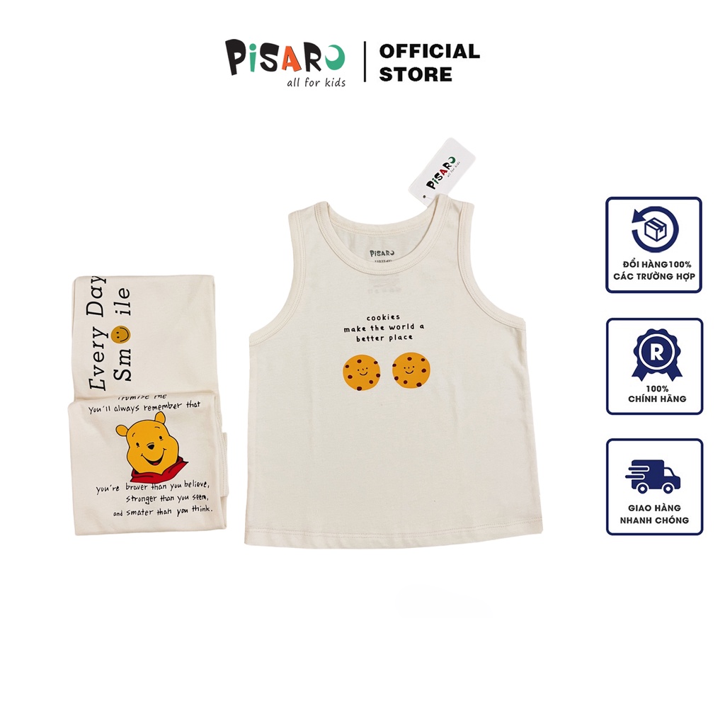 Áo ba lỗ trẻ em mùa hè Pisaro Kids 100% Cotton, áo thun ngắn tay bé trai bé gái cao cấp co dãn mềm mịn thấm hút mồ hôi