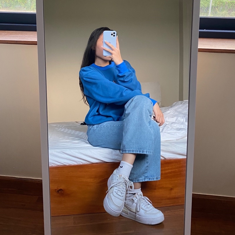 Áo Sweater Thêu logo Xanh Biển