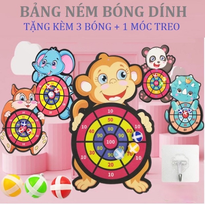 KÈM 3 BÓNG - Bảng bóng ném dính có móc treo dán tường