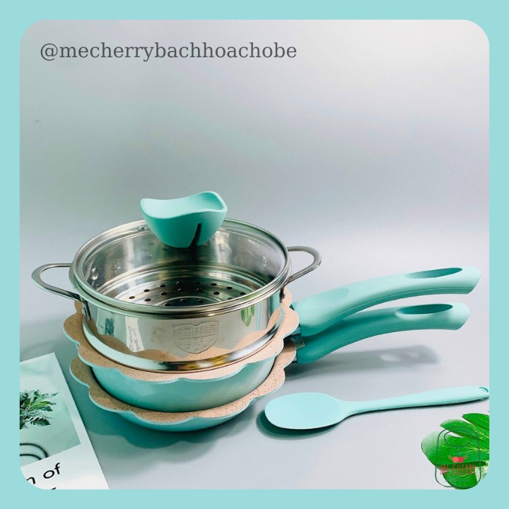 Bộ nồi chảo đá hình hoa dễ thương 16cm cho bé nội địa Trung  giành cho mọi loại bếp