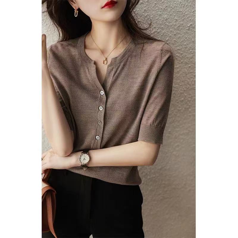Áo Len Dệt Kim Ngắn Tay Thời Trang Cho Nữ