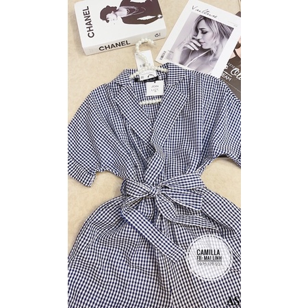 Jumsuit kẻ eo chun