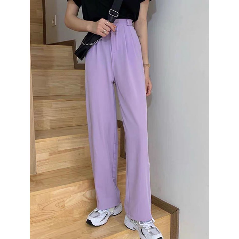 Quần Sớ Màu Tím Culottes đũi cạp cao khuy trắng dáng suông tây nữ - Quần baggy nữ SABI SHOP | BigBuy360 - bigbuy360.vn