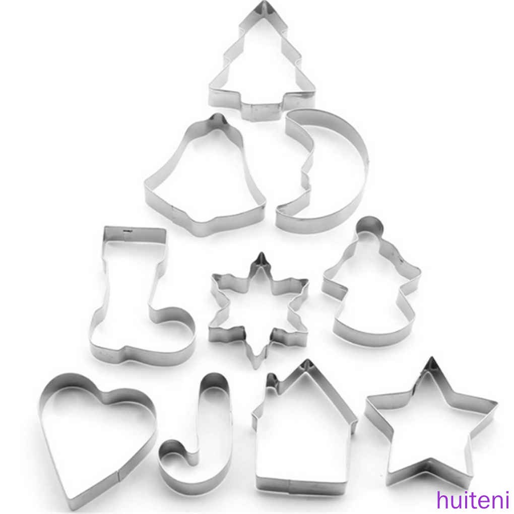 Set 10 khuôn làm bánh quy bằng thép không gỉ hình ngôi sao/cây thông/ngôi sao/cây thông/ngôi sao/cây thông giáng sinh