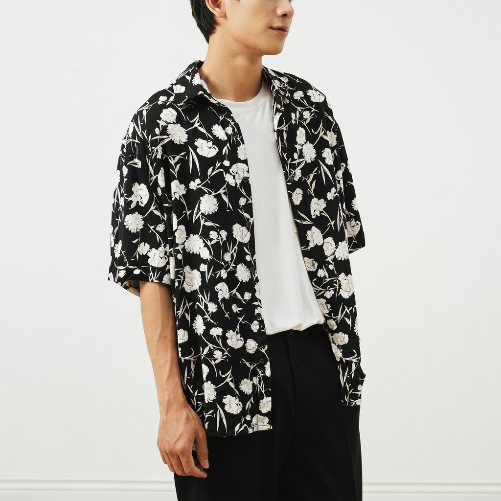 Áo Sơ Mi Cộc Tay Cổ Đức Nam Hoạ Tiết Hoa Lá UNICUS Daliah Shirt | BigBuy360 - bigbuy360.vn