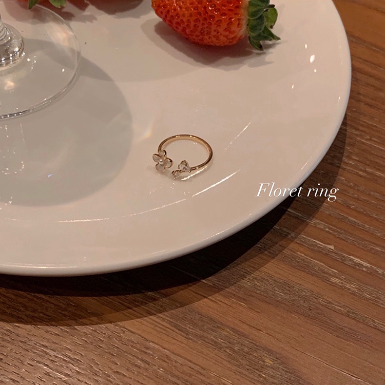 Nhẫn Hở Đính Đá Zircon Ngọc Trai Nhân Tạo Thanh Lịch Dễ Điều Chỉnh Phong Cách Hàn Quốc Cho Nữ