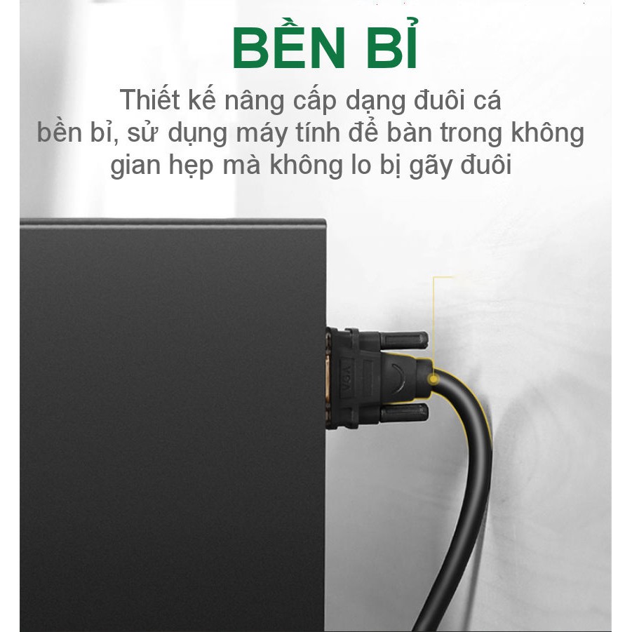 Dây cáp kết nối VGA HDB 15 đực sang HDB 15 đực UGREEN VG101 - Hàng phân phối chính hãng - Bảo hành 18 tháng