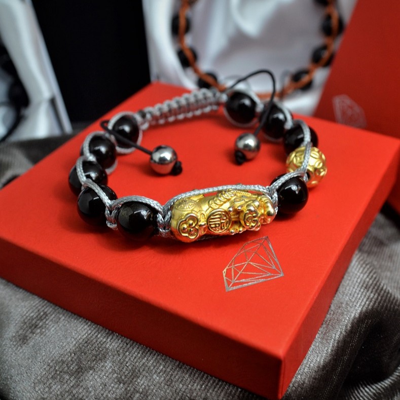 Vòng tay Shamballa đá thủy tinh núi lửa Charm tỳ hưu cao cấp