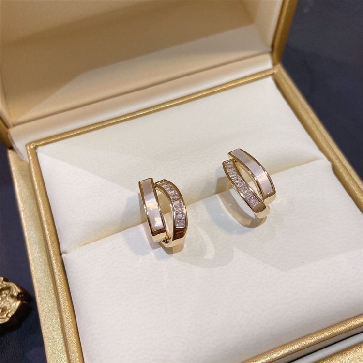 Khuyên tai vòng đôi bằng bạc 925 đính đá zircon tinh tế sang trọng phong cách Hàn Quốc