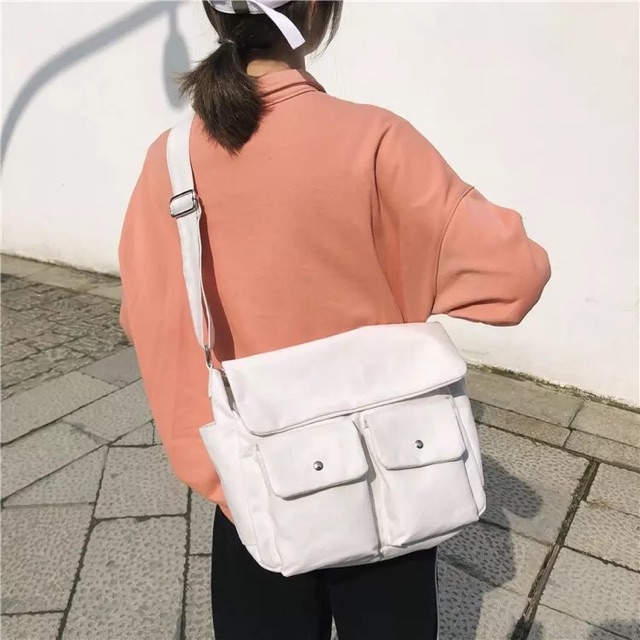 túi đeo chéo vải bố, túi tote bag đi học hộp vintage ulzzang