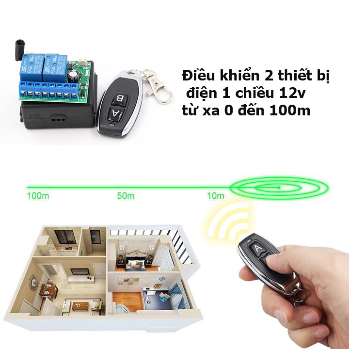 Công tắc điều khiển từ xa RF 10A 12V 2 kênh mạch thu điều khiển RF 2 Relay 2 tiếp điểm 10A RF 433 MHz học lệnh 3 chế độ
