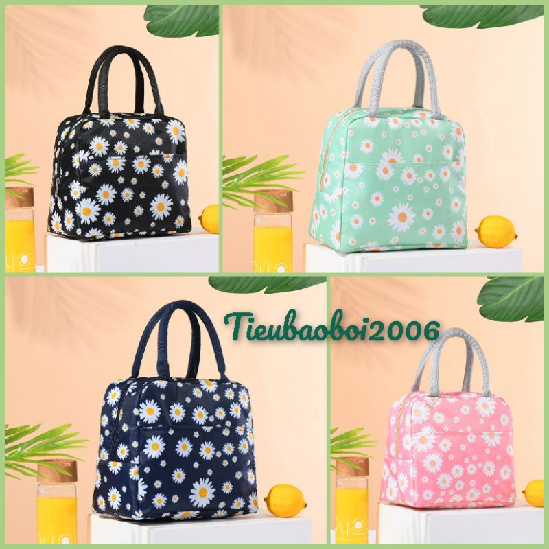 TÚI ĐỰNG HỘP CƠM VĂN PHÒNG GIỮ NHIỆT HOẠ TIẾT HOA CÚC NHIỀU MÀU SẮC