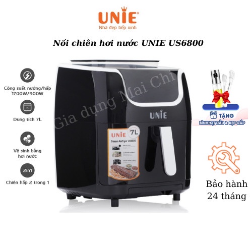 Nồi chiên hơi nước Nồi chiên hấp 2 trong 1 UNIE Steam US6800 chính hãng, công suất 1700W, dung tích 7L BH 24 tháng