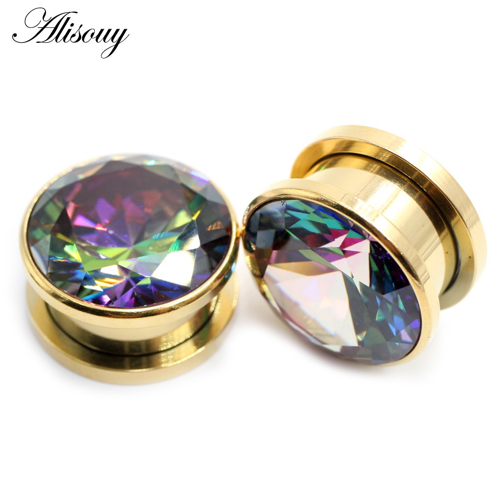 Alisouy Set 2 Khuyên Nong Tai Bằng Thép Không Gỉ Đính Đá Thời Trang