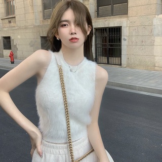  Áo Sát Nách Cổ Tròn Phối Lông Thời Trang Mùa Hè Quyến Rũ Cho Nữ 