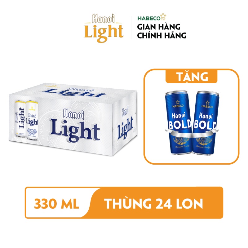 HỎA TỐC HÀ NỘI - Thùng 24 lon Bia Hanoi Light - HABECO (330ml/lon)