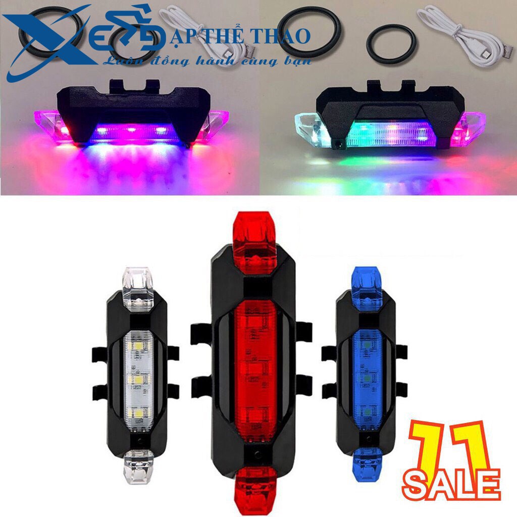 Đèn LED báo hiệu gắn đuôi xe đạp 5 bóng cổng sạc USB Colorful - Lion Bear