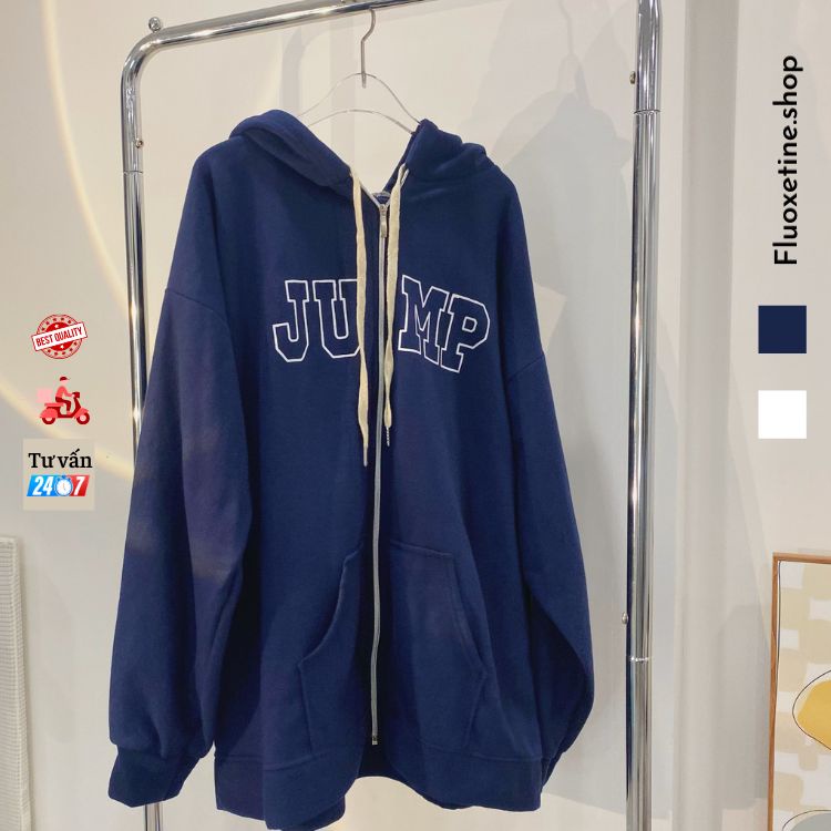 Áo khoác Hoodie oversize Basic cho nam nữ - Unisex Nỉ Basic JUMP màu xanh than
