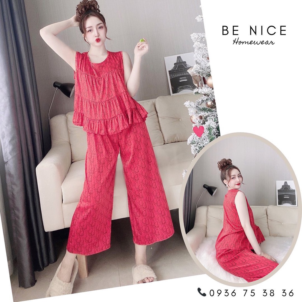 Bộ sát nách nhún bèo dài nhiều họa tiết dễ thương cho nàng nhà Be Nice Homewear