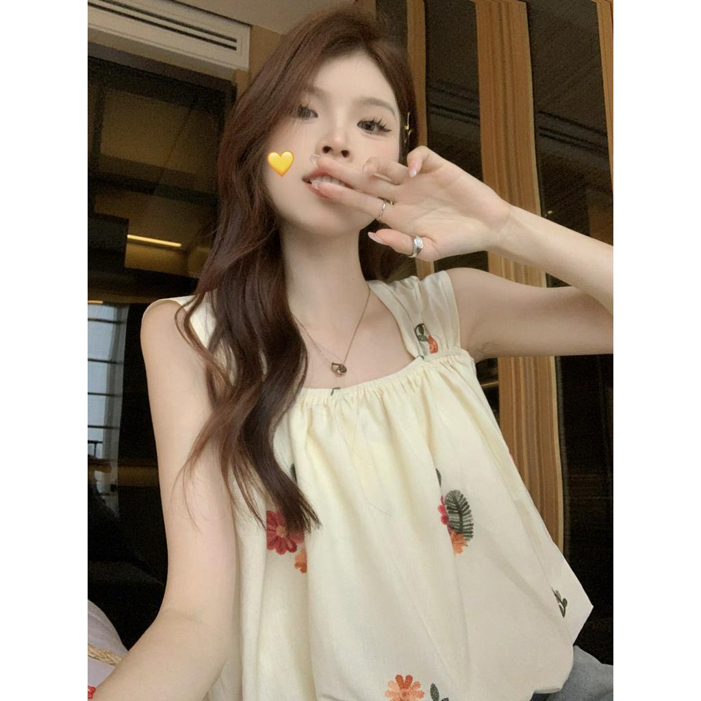 Áo Sơ Mi Không Tay Thêu Hoa Mùa Hè 63114