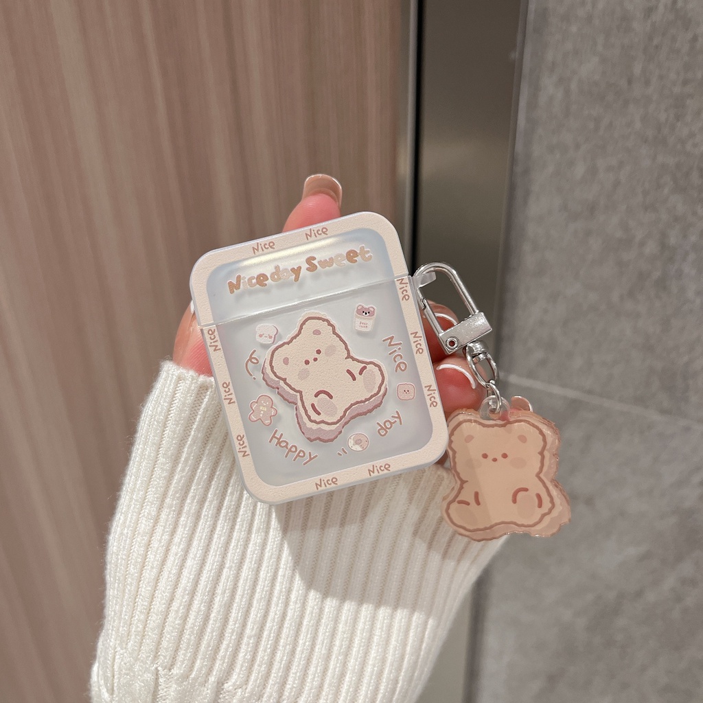 Case Ốp Bảo Vệ Gấu Nice Tai Nghe AIRPODS 3/Airpods Pro/Airpods 1/2 Kèm Khóa treo hình