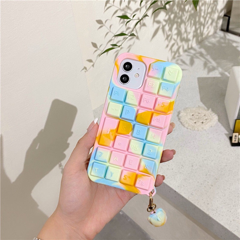 Ốp Điện Thoại Gắn Bàn Phím Máy Tính Màu Cầu Vồng Giảm Căng Thẳng Cho IPhone 11 12 13 Pro Max 6 6s 7 8 Plus X XS Max XR SE 2