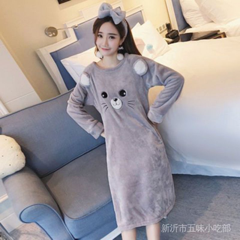 Đầm Ngủ Chất Nỉ Dày Dặn Thời Trang Thu Đông Dễ Thương Cho Nữ