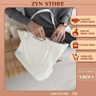 Túi tote đeo vai vải canvas dày chắc chắn có khoá kéo đựng vừa laptop 15'