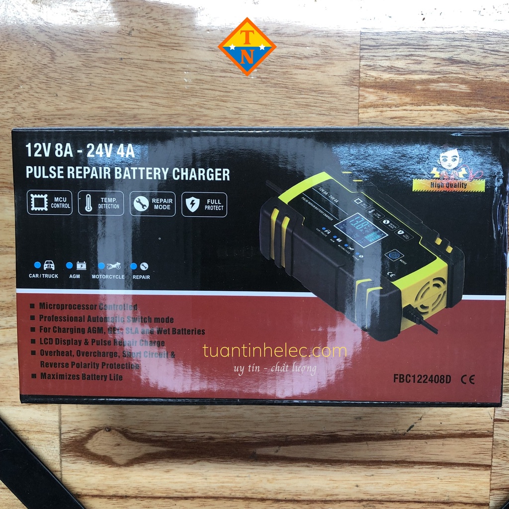 Sạc bình ắc quy ô tô xe máy 12V-24V 8Ah-150Ah FOXSUR có khử sunfat