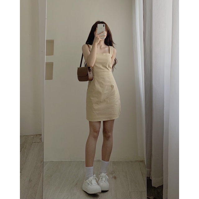 Đầm vải thô dây bản lưng chun 765