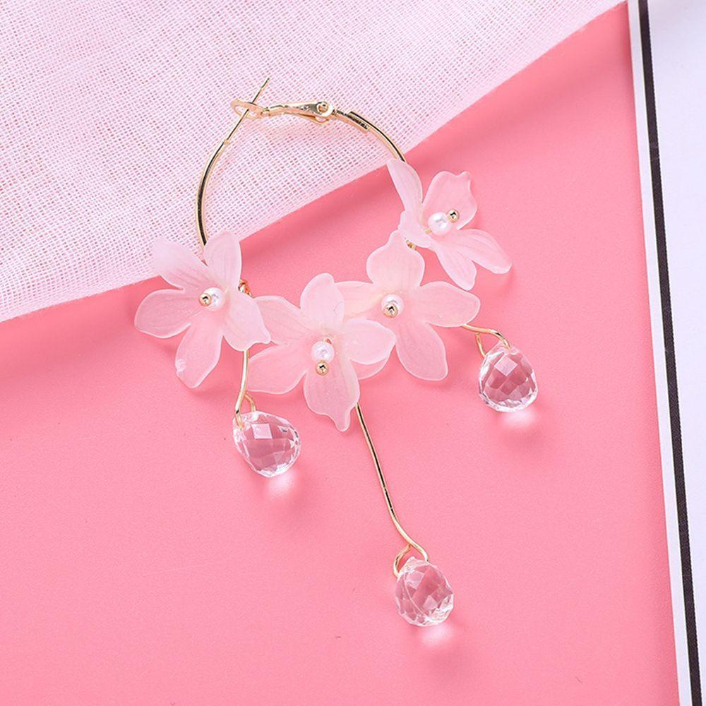 Bông Tai Hình Tròn Bằng Kim Loại Acrylic Phối Hoa Xinh Xắn Thời Trang