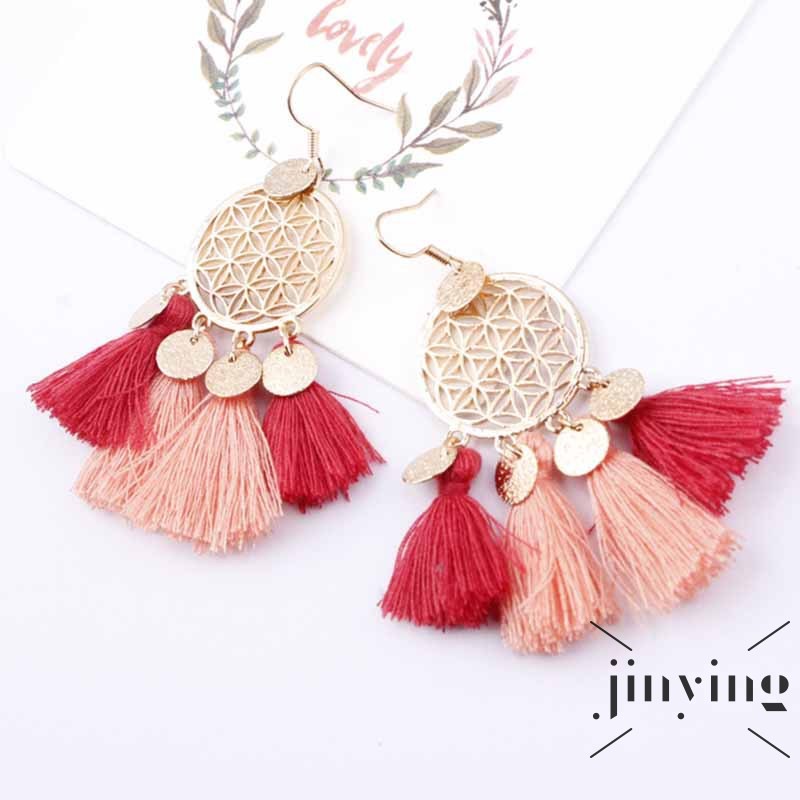 Bông tai GETNOIVAS tua rua hợp kim vàng thiết kế rỗng hình tròn thủ công phong cách châu Âu cho nữ