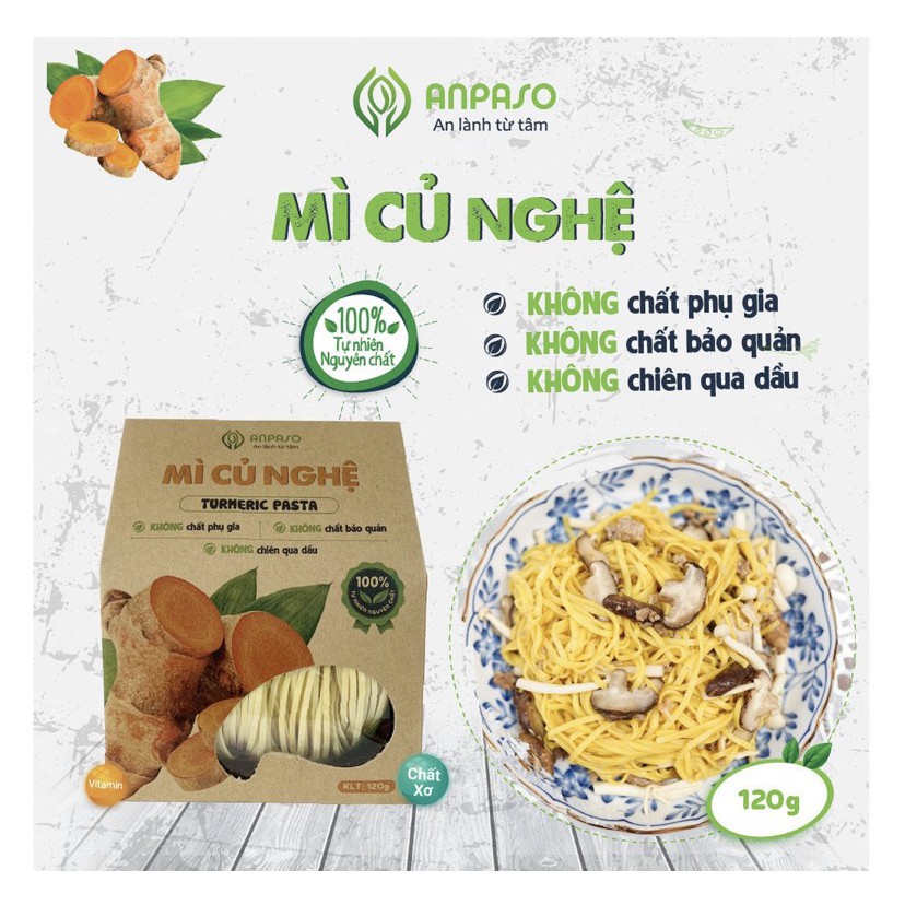 Mì Củ Nghệ Tự Nhiên Nguyên Chất Anpaso ăn chay giảm cân 120G