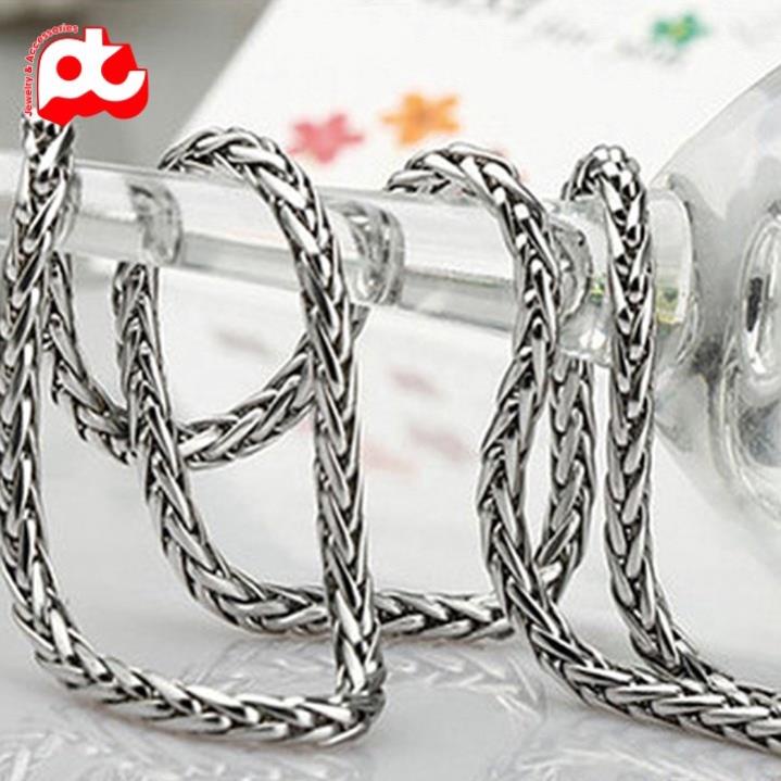 Dây chuyền cao cấp đẹp nam titan sang trọng thép không gỉ bông dừa xoắn PT JEWELRY kích cỡ 3mm màu trắng PTDCNA16