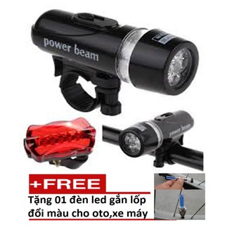 Bộ đèn pin gắn xe đạp và đèn chiếu hậu 5 led 206211 + tặng đèn led gắn van bánh xe