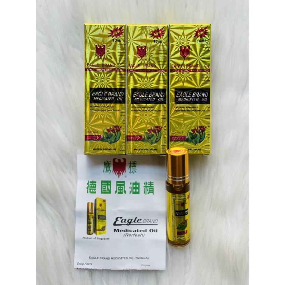 Dầu gió Dạng lăn Con ó Vàng Singapore Eagle Brand Medicated Oil 10ml Singapore (NEW) Loại II- Hương bạc hà đinh dương