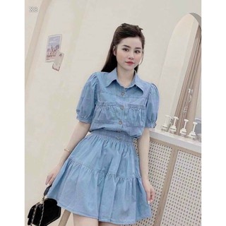 SET ÁO SƠ MI JEANS KÈM CHÂN VÁY (KÈM VIDEO HÌNH THẬT)