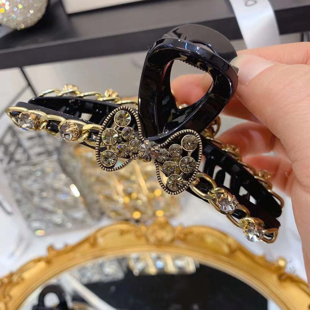 Kẹp Tóc Càng Cua Đính Nơ Bằng Nhựa Màu Đen Phong Cách Retro Cá Tính