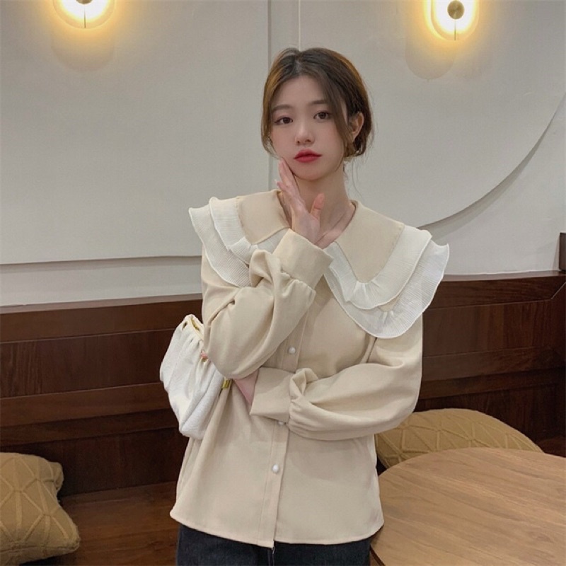 Áo sơmi nữ cổ bèo viền ren nữ tính vải cao cấp dày phù hợp đầu thu đông❤️ | BigBuy360 - bigbuy360.vn