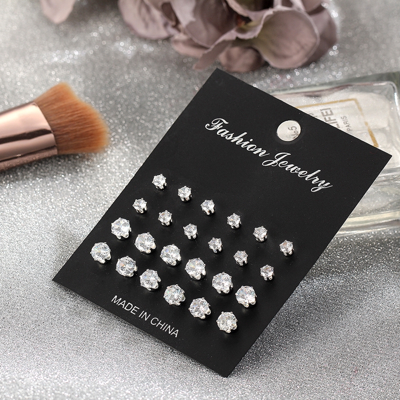 Set 12 đôi khuyên tai Hishop đính đá zircon thời trang giản dị cho nữ